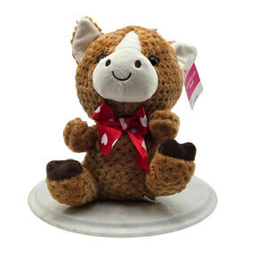 Huggie Horse Stuffed Plush Animal Valentines Day 11" Brown White Heart Ribbon